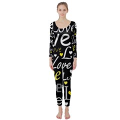 Yellow Love Pattern Long Sleeve Catsuit by Valentinaart