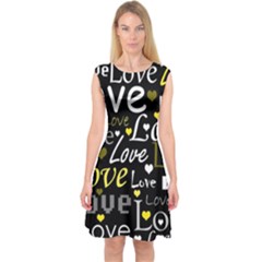 Yellow Love Pattern Capsleeve Midi Dress by Valentinaart