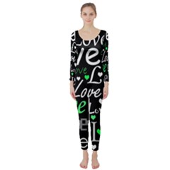 Green Valentine s Day Pattern Long Sleeve Catsuit by Valentinaart