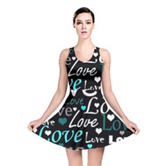 Valentine s Day Pattern - Cyan Reversible Skater Dress by Valentinaart