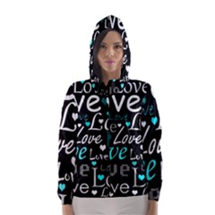 Valentine s Day Pattern - Cyan Hooded Wind Breaker (women) by Valentinaart