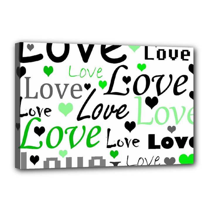 Green  Valentine s day pattern Canvas 18  x 12 