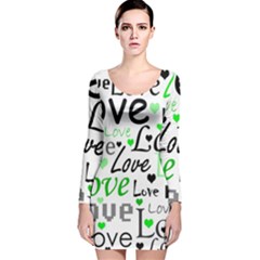Green  Valentine s Day Pattern Long Sleeve Velvet Bodycon Dress by Valentinaart