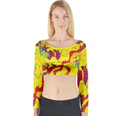 Yellow Confusion Long Sleeve Crop Top by Valentinaart