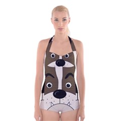 Bulldog Face Boyleg Halter Swimsuit  by Valentinaart