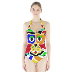 Colorful cat Halter Swimsuit