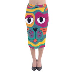 Colorful Cat 2  Velvet Midi Pencil Skirt by Valentinaart