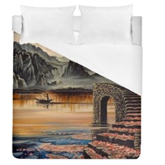 Japanese Lake Of Tranquility Duvet Cover (queen Size) by ArtByThree
