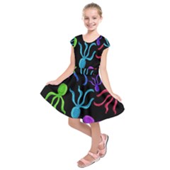 Colorful Octopuses Pattern Kids  Short Sleeve Dress by Valentinaart