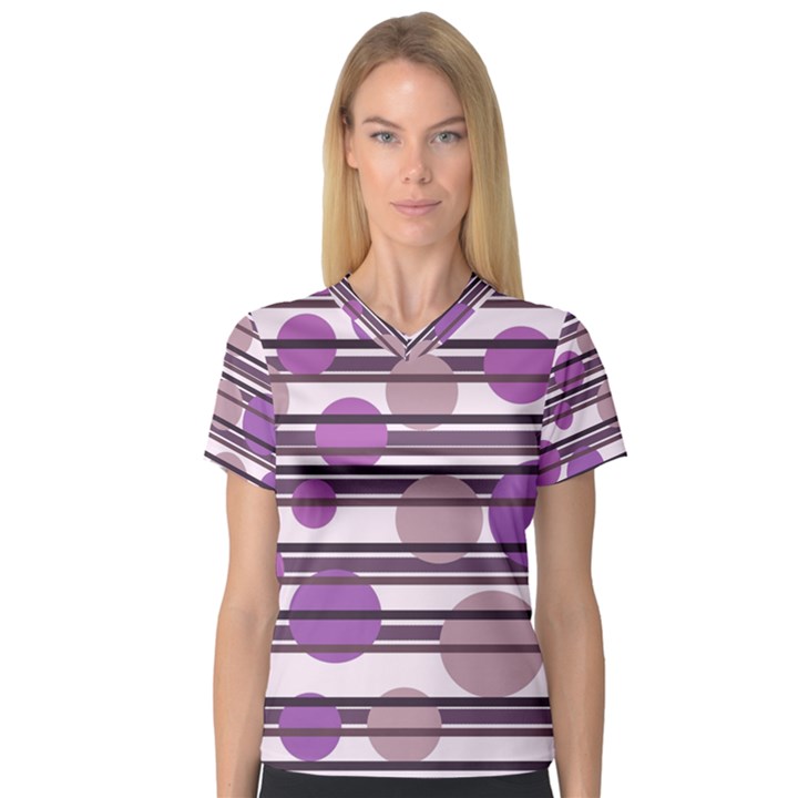 Purple simple pattern Women s V-Neck Sport Mesh Tee