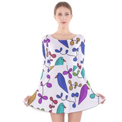 Birds And Flowers Long Sleeve Velvet Skater Dress