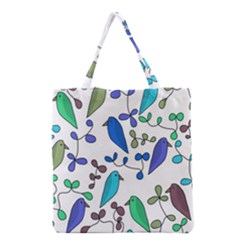 Birds And Flowers - Blue Grocery Tote Bag