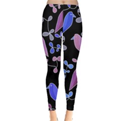 Flowers And Birds - Blue And Purple Leggings  by Valentinaart