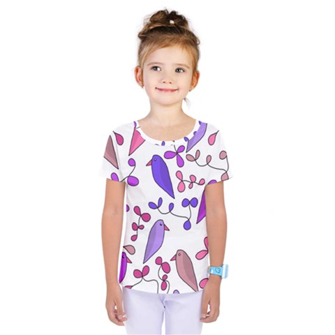 Flowers And Birds Pink Kids  One Piece Tee by Valentinaart