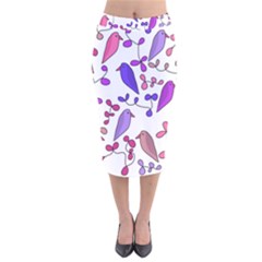 Flowers And Birds Pink Velvet Midi Pencil Skirt by Valentinaart