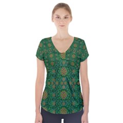 Magic Peacock Night Short Sleeve Front Detail Top by pepitasart