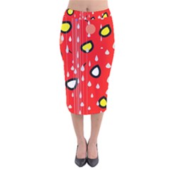 Rainy Day - Red Velvet Midi Pencil Skirt by Moma