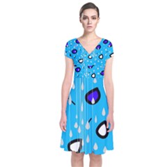 Rainy Day - Blue Short Sleeve Front Wrap Dress by Moma