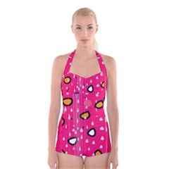 Rainy Day - Pink Boyleg Halter Swimsuit  by Moma