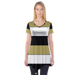 Black Brown Gold White Horizontal Stripes Elegant 8000 Sv Festive Stripe Short Sleeve Tunic  by yoursparklingshop