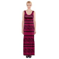 Red barbwire pattern Maxi Thigh Split Dress