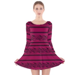 Red barbwire pattern Long Sleeve Velvet Skater Dress