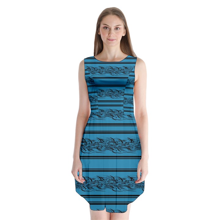 Blue barbwire Sleeveless Chiffon Dress  