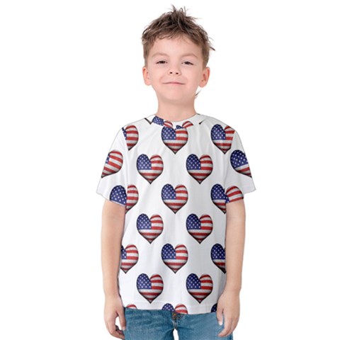 Usa Grunge Heart Shaped Flag Pattern Kids  Cotton Tee by dflcprintsclothing
