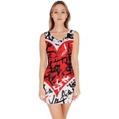 Red Hart - Graffiti Style Sleeveless Bodycon Dress by Valentinaart