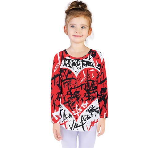 Red Hart - Graffiti Style Kids  Long Sleeve Tee by Valentinaart