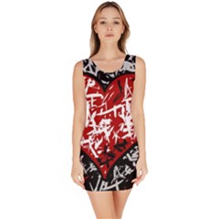 Red Graffiti Style Hart  Sleeveless Bodycon Dress by Valentinaart