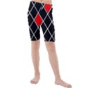 Elegant Black And White Red Diamonds Pattern Kids  Mid Length Swim Shorts View1