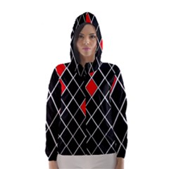 Elegant Black And White Red Diamonds Pattern Hooded Wind Breaker (women) by yoursparklingshop