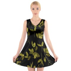 Dark Floral Print V-neck Sleeveless Skater Dress by dflcprintsclothing