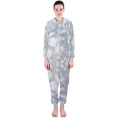 Light Circles, Blue Gray White Colors Hooded Jumpsuit (ladies) 