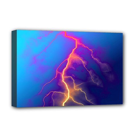 Lightning Colors, Blue Sky, Pink Orange Yellow Deluxe Canvas 18  X 12   by picsaspassion