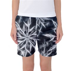 Snowflake In Feather Look, Black And White Women s Basketball Shorts by picsaspassion