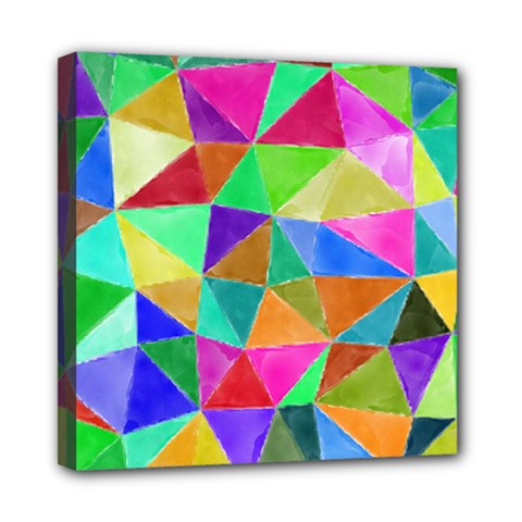 Triangles, Colorful Watercolor Art  Painting Mini Canvas 8  X 8  by picsaspassion