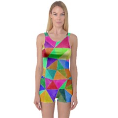 Triangles, colorful watercolor art  painting One Piece Boyleg Swimsuit