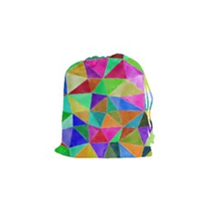 Triangles, colorful watercolor art  painting Drawstring Pouches (Small) 