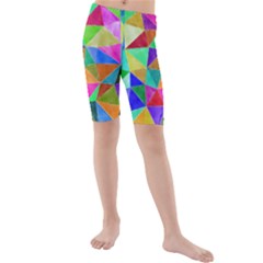 Triangles, colorful watercolor art  painting Kids  Mid Length Swim Shorts