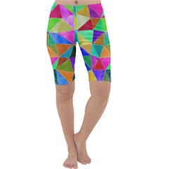 Triangles, colorful watercolor art  painting Cropped Leggings 