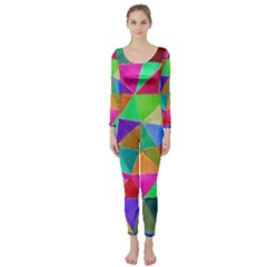 Triangles, colorful watercolor art  painting Long Sleeve Catsuit