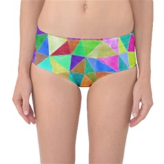 Triangles, colorful watercolor art  painting Mid-Waist Bikini Bottoms