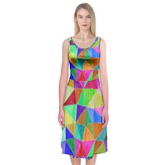 Triangles, colorful watercolor art  painting Midi Sleeveless Dress
