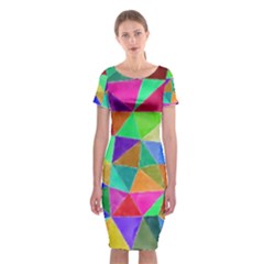 Triangles, colorful watercolor art  painting Classic Short Sleeve Midi Dress