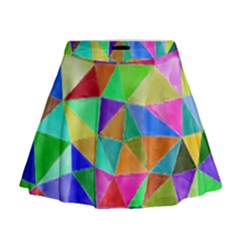 Triangles, colorful watercolor art  painting Mini Flare Skirt