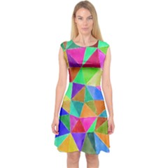 Triangles, colorful watercolor art  painting Capsleeve Midi Dress