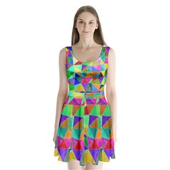 Triangles, colorful watercolor art  painting Split Back Mini Dress 