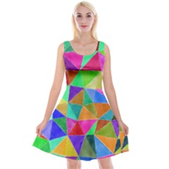 Triangles, colorful watercolor art  painting Reversible Velvet Sleeveless Dress